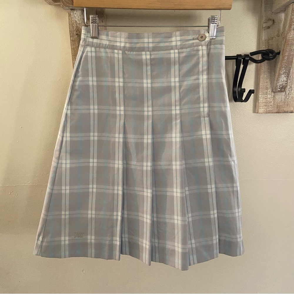 Vintage Tail plaid pleated gray and blue skirt